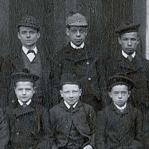 The boys of Cottage 5, 'Ebenezer Home' with Mr & Mrs Wylie before they sailed for Canada on 31st March 1887